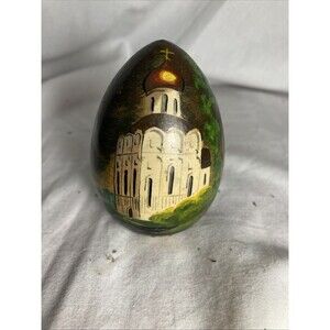 Vintage Russian Red Square Cathedral Hand Painted Wooden Egg Christmas Ornament
